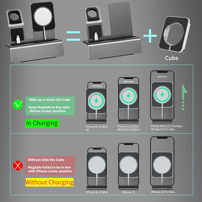 Aluminum Charging Stand for Apple Device 3 in 1 Charger Stand Holder Compatible with Magsafe Charger Iwatch Charger Airpods Pro/2/1 and Iphone Stand Holder(Charger & Cable Required)-Space Gray