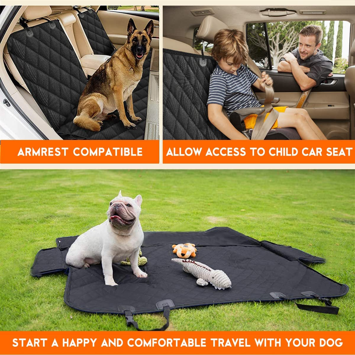 Ultimate Waterproof Dog Car Seat Cover - Non-Slip Back Seat Protector for Cars, Trucks & SUVs - Fits Middle Armrest - Black