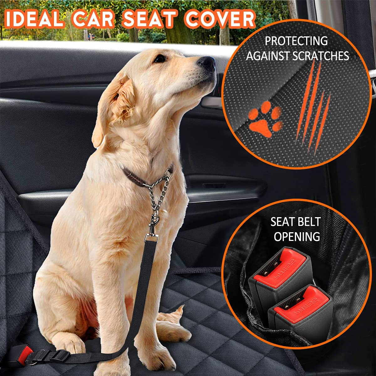 Ultimate Waterproof Dog Car Seat Cover - Non-Slip Back Seat Protector for Cars, Trucks & SUVs - Fits Middle Armrest - Black